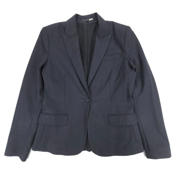 THEORY Wool Gabe B Tailor Classic Single Button Blazer Suit Jacket Womens 8 Gray - Picture 1 of 9